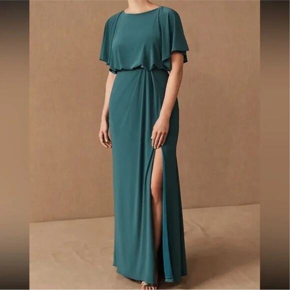 BHLDN Anthropologie Lena Dress Blouson Flutter Sleeve Maxi Gown Teal Size 8 NWT - Picture 7 of 8